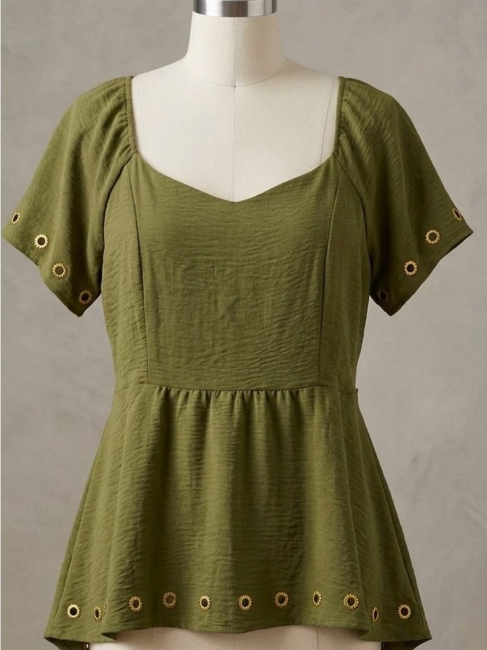 Brand New 3X Olive Green Short-Sleeve Peplum Top Plus